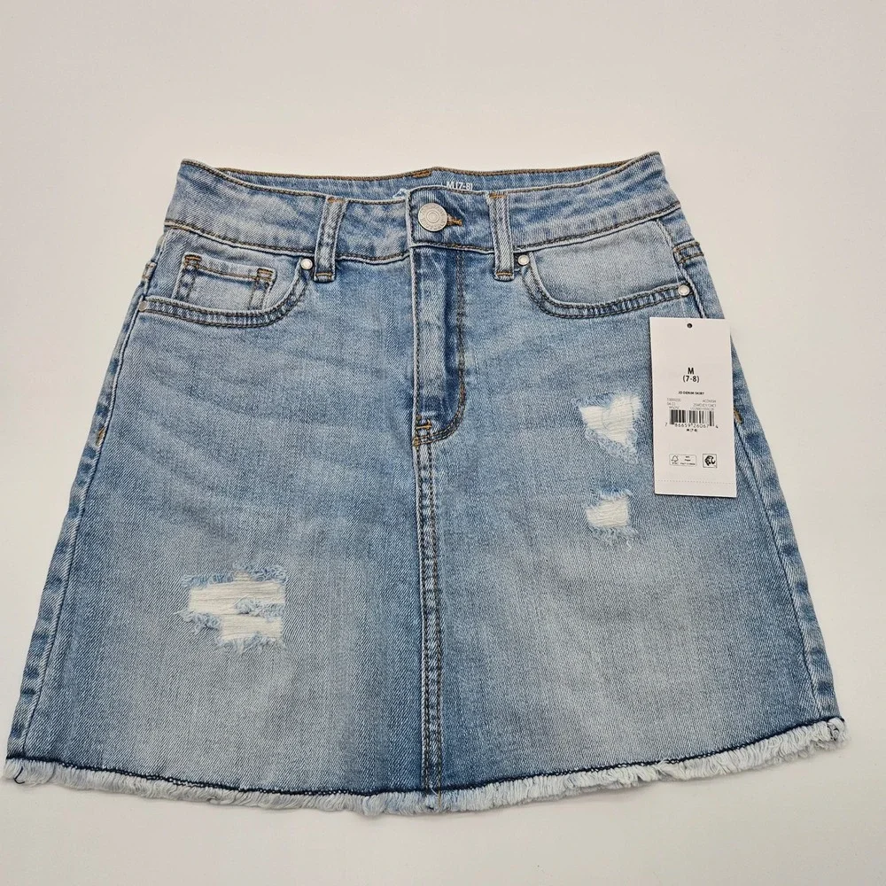 Jordache Girls Denim Skirt‎ Size M 7-8 Light Wash Distressed Frayed Hem